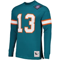 Haut à manches longues Mitchell & Ness Dan Marino Aqua Miami Dolphins Throwback Retired Player Name Number pour homme