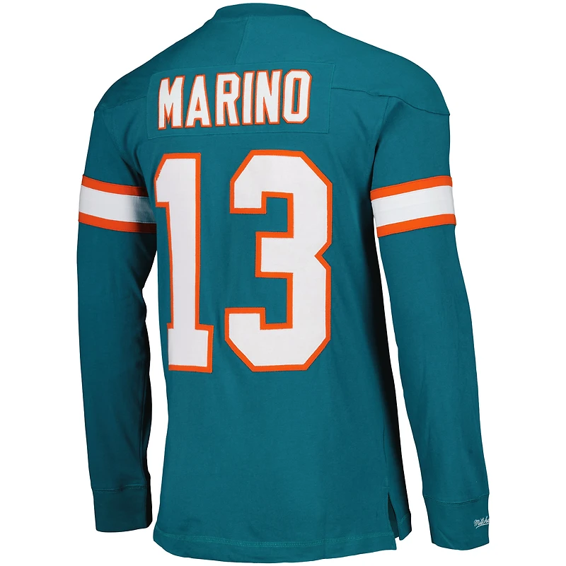 Haut à manches longues Mitchell & Ness Dan Marino Aqua Miami Dolphins Throwback Retired Player Name Number pour homme