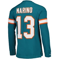 Haut à manches longues Mitchell & Ness Dan Marino Aqua Miami Dolphins Throwback Retired Player Name Number pour homme