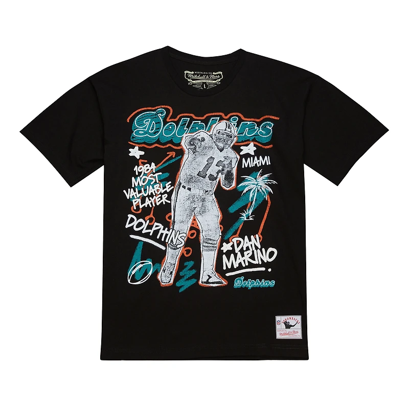 T-shirt graphique Mitchell & Ness Dan Marino pour homme, noir, des Dolphins de Miami, avec inscription « Cheat Up Player »