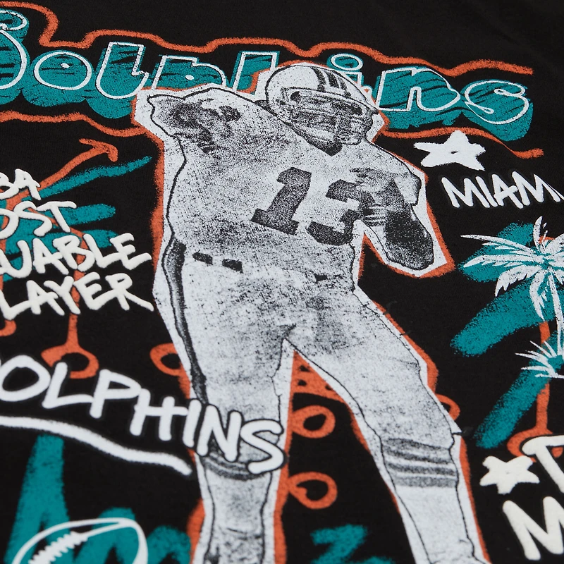 T-shirt graphique Mitchell & Ness Dan Marino pour homme, noir, des Dolphins de Miami, avec inscription « Cheat Up Player »