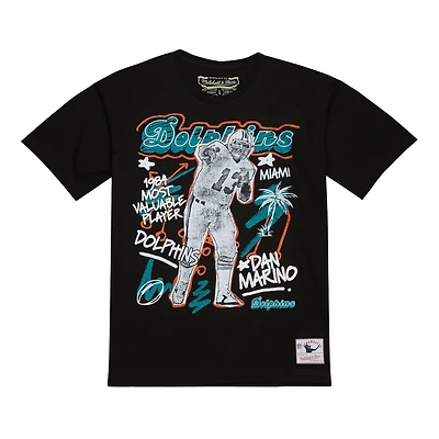 T-shirt graphique Mitchell & Ness Dan Marino pour homme, noir, des Dolphins de Miami, avec inscription « Cheat Up Player »