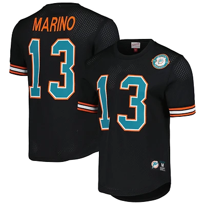 Haut en maille noir pour homme avec nom et numéro de joueur retraité des Miami Dolphins Dan Marino Mitchell & Ness
