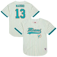 Men's Mitchell & Ness Dan Marino Cream Miami Dolphins Name Number Mesh Button-Up Baseball Jersey