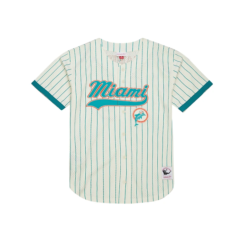 Maillot de baseball boutonné en maille crème Mitchell & Ness Dan Marino pour homme, Miami Dolphins, avec nom et numéro