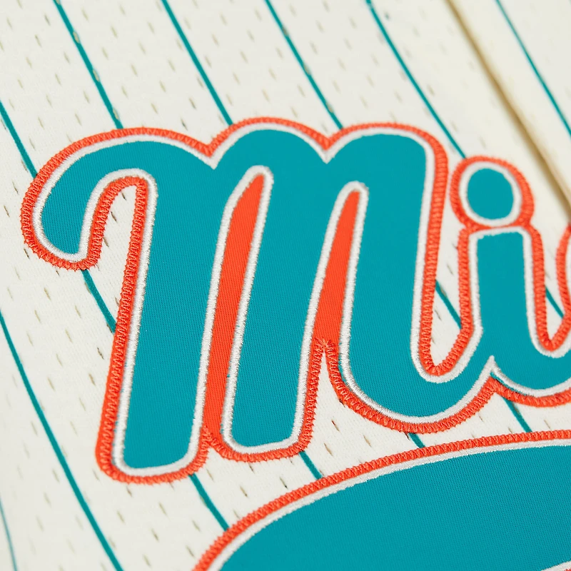 Men's Mitchell & Ness Dan Marino Cream Miami Dolphins Name Number Mesh Button-Up Baseball Jersey