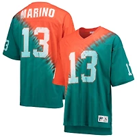 Mitchell & Ness pour hommes Dan Marino orange/Aqua Miami Dolphins Nom et numéro du joueur retraité Diagonal Tie-Dye T-shirt à col en V