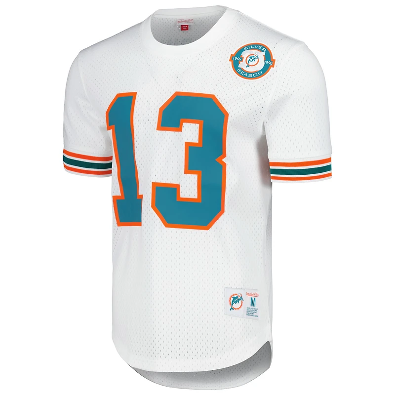 Haut en maille blanc pour homme avec nom et numéro de joueur retraité des Dolphins Miami Dan Marino Mitchell & Ness