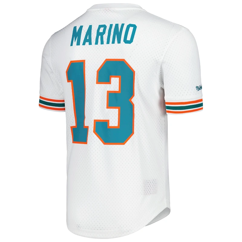 Haut en maille blanc pour homme avec nom et numéro de joueur retraité des Dolphins Miami Dan Marino Mitchell & Ness