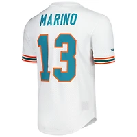 Haut en maille blanc pour homme avec nom et numéro de joueur retraité des Dolphins Miami Dan Marino Mitchell & Ness