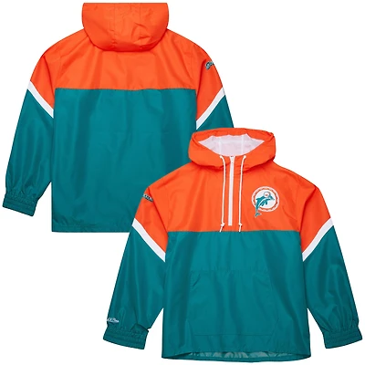 Anorak léger et coupe-vent demi-zippé Mitchell & Ness orange/aqua pour homme, logo vintage des Miami Dolphins Tie Breaker