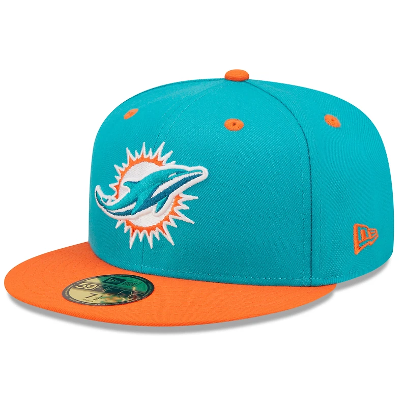 Men's New Era  Aqua/Orange Miami Dolphins Flipside 2Tone 59FIFTY Fitted Hat