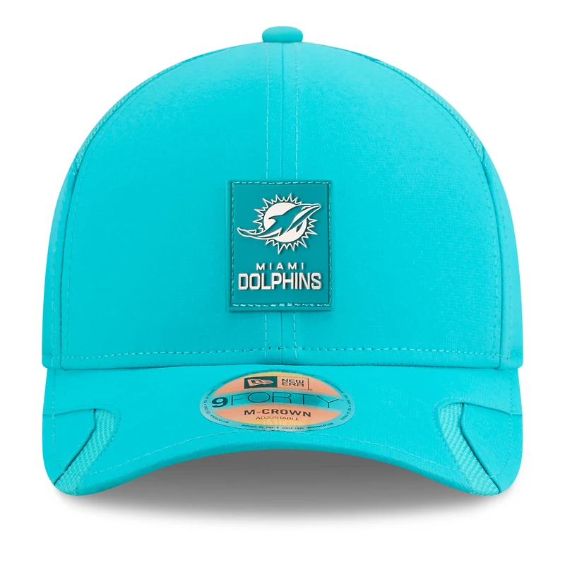 Casquette ajustable New Era Aqua Miami Dolphins 2025 Sideline M-Crown 9FORTY pour homme