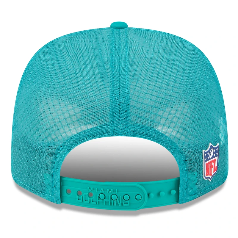 Men's New Era Aqua Miami Dolphins 2025 Sideline Throwback 9SEVENTY Trucker Adjustable Hat