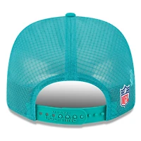Men's New Era Aqua Miami Dolphins 2025 Sideline Throwback 9SEVENTY Trucker Adjustable Hat