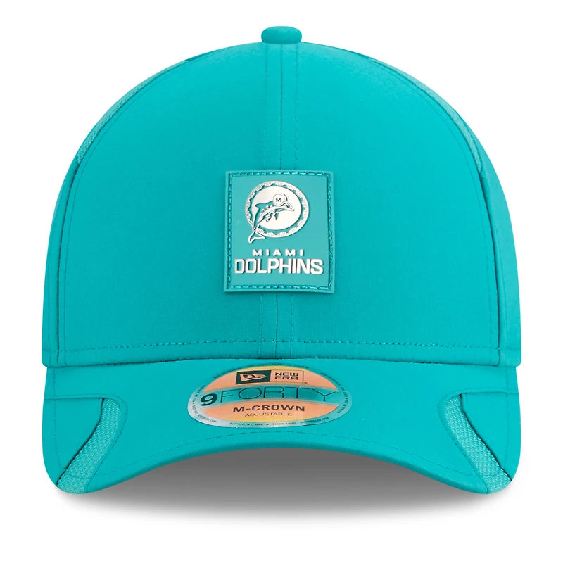 Men's New Era Aqua Miami Dolphins 2025 Sideline Throwback M-Crown 9FORTY Adjustable Hat