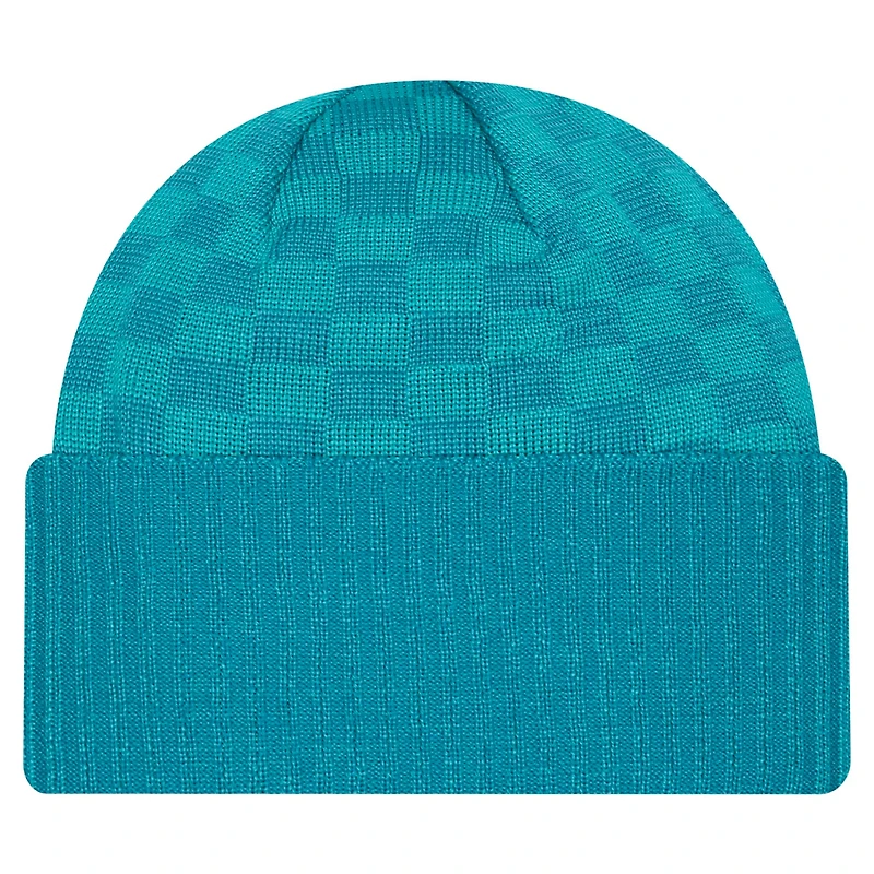 Bonnet en tricot à revers à carreaux Miami Dolphins Aqua New Era pour homme