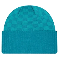 Bonnet en tricot à revers à carreaux Miami Dolphins Aqua New Era pour homme