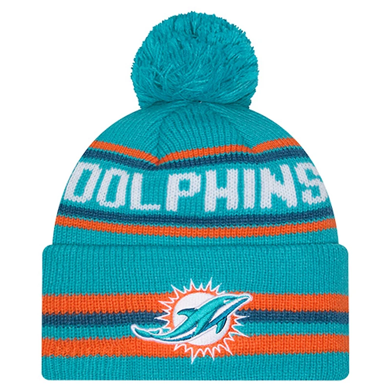 Bonnet à revers classique pour homme New Era Aqua Miami Dolphins avec pompon