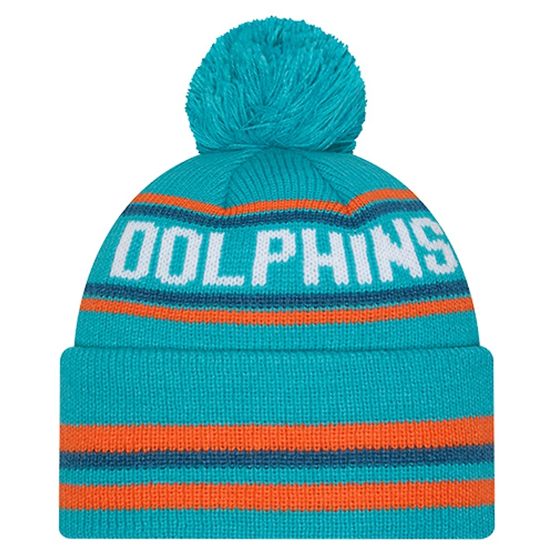 Bonnet à revers classique pour homme New Era Aqua Miami Dolphins avec pompon