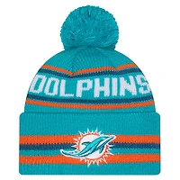 Bonnet à revers classique pour homme New Era Aqua Miami Dolphins avec pompon