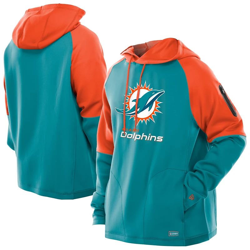 Sweat à capuche raglan blocs de couleurs authentiques New Era Aqua Miami Dolphins pour homme