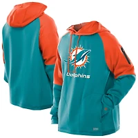 Sweat à capuche raglan blocs de couleurs authentiques New Era Aqua Miami Dolphins pour homme