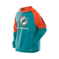 Sweat à capuche raglan blocs de couleurs authentiques New Era Aqua Miami Dolphins pour homme