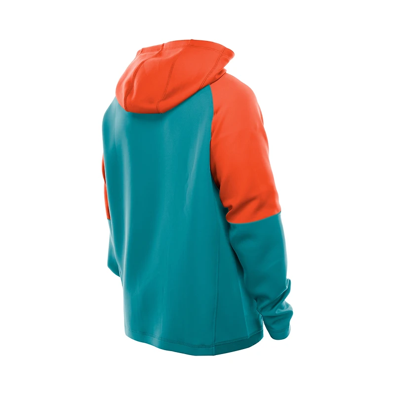 Sweat à capuche raglan blocs de couleurs authentiques New Era Aqua Miami Dolphins pour homme