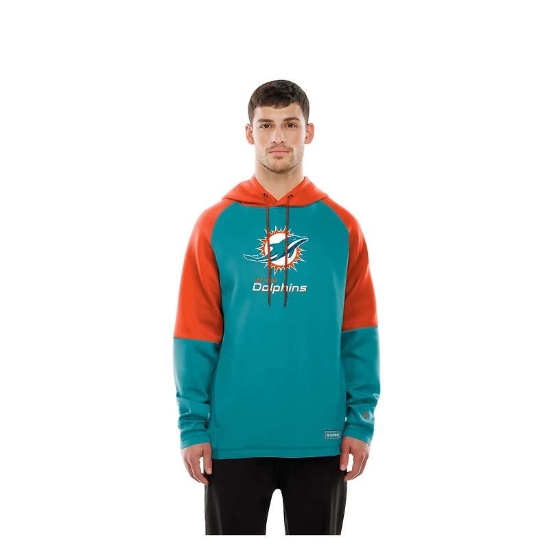 Men's New Era  Aqua Miami Dolphins Combine Authentic Color Block Raglan Pullover Hoodie