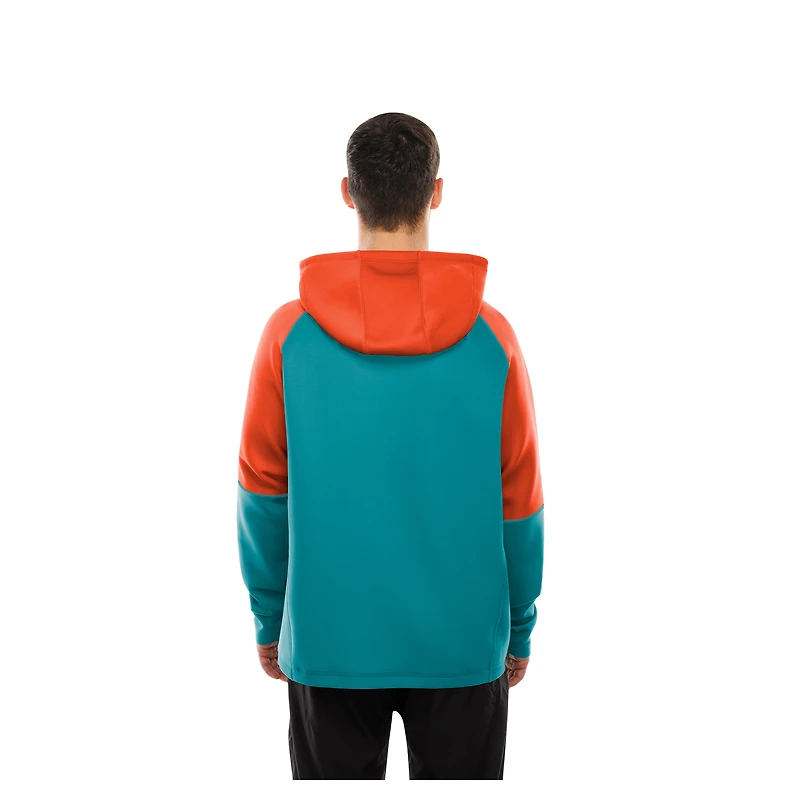Sweat à capuche raglan blocs de couleurs authentiques New Era Aqua Miami Dolphins pour homme
