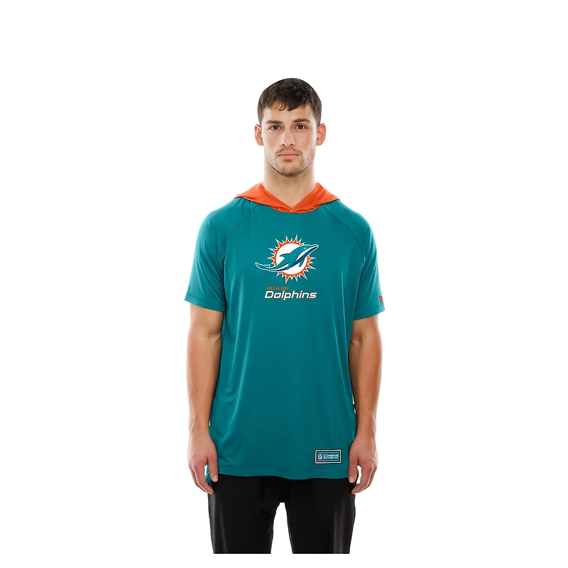 Men's New Era  Aqua Miami Dolphins Combine Authentic Hooded Raglan Short-Sleeve T-Shirt