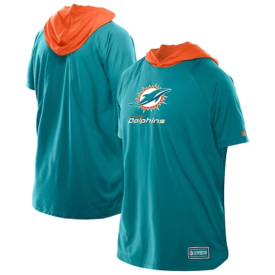 Men's New Era  Aqua Miami Dolphins Combine Authentic Hooded Raglan Short-Sleeve T-Shirt