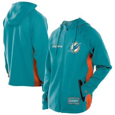 Sweat à capuche zippé intégral New Era Aqua Miami Dolphins Combine Authentic Raglan Scuba pour homme