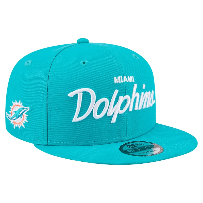 Men's New Era  Aqua Miami Dolphins Core Team Script 9FIFTY Snapback Hat