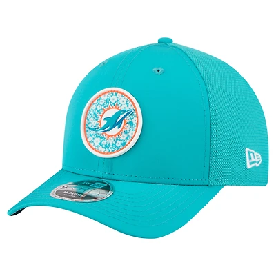Casquette trucker ajustable New Era Aqua Miami Dolphins Floral 9FORTY M-Crown pour homme