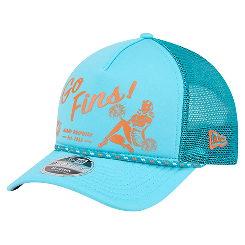 Casquette camionneur ajustable New Era Aqua Miami Dolphins Gas Station 9FORTY A-Frame M-Crown pour homme