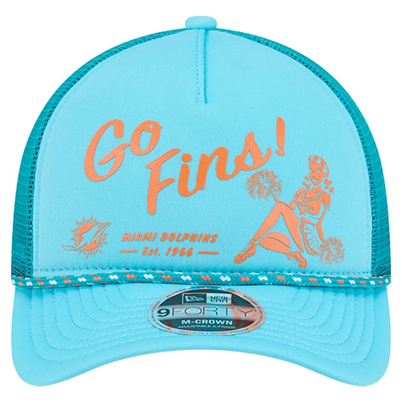 Men's New Era Aqua Miami Dolphins Gas Station 9FORTY A-Frame M-Crown Adjustable Trucker Hat