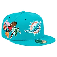 Men's New Era  Aqua Miami Dolphins Group Chat 59FIFTY Fitted Hat