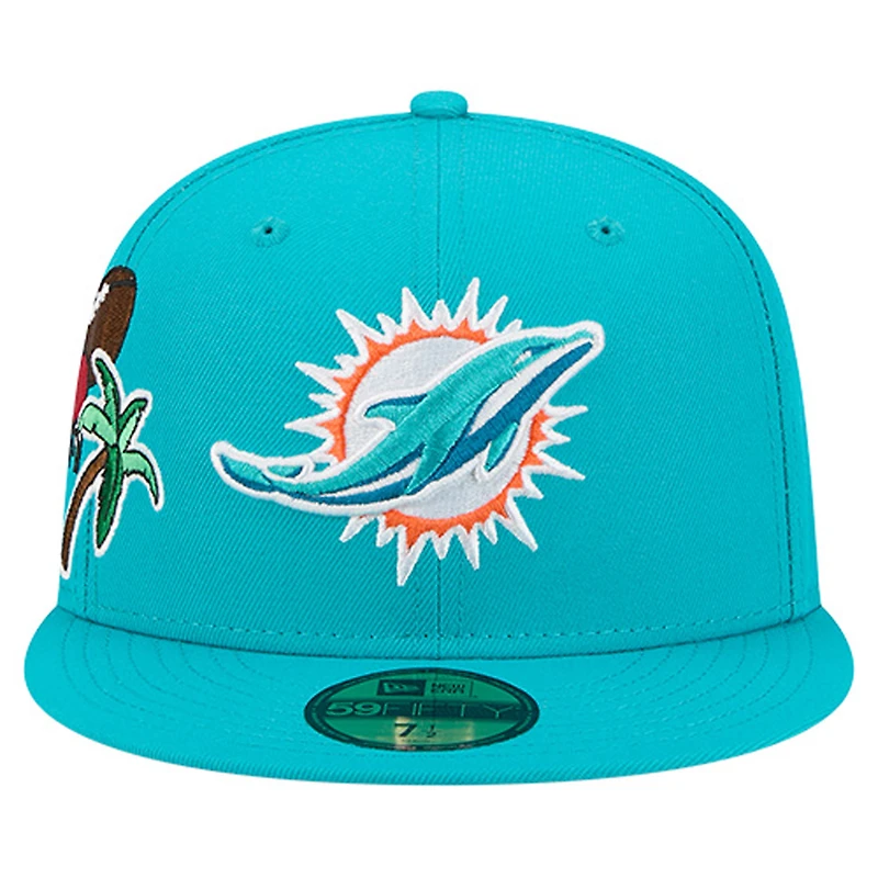 Casquette ajustée 59FIFTY pour homme New Era Aqua Miami Dolphins Group Chat