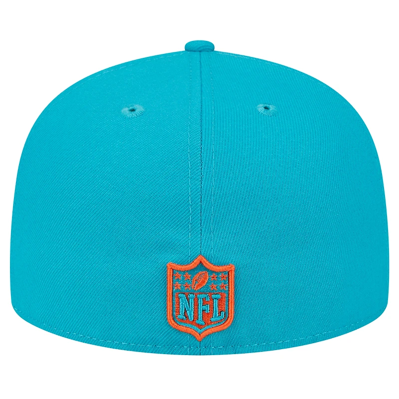 Men's New Era Aqua Miami Dolphins  Main Patch 59FIFTY Fitted Hat