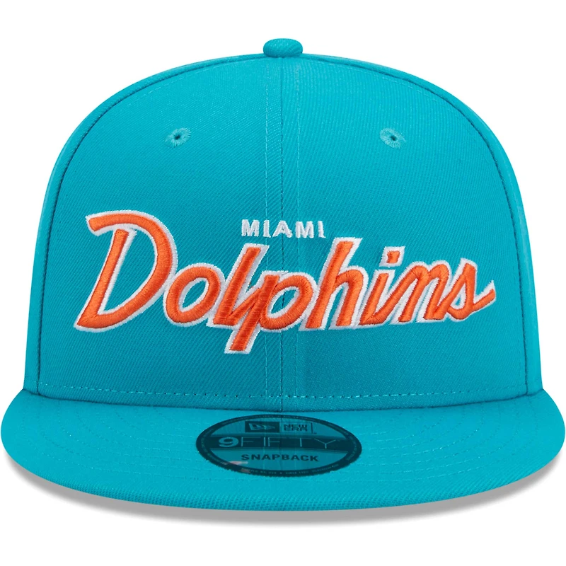 Casquette New Era Aqua Miami Dolphins Main Script 9FIFTY Snapback pour homme