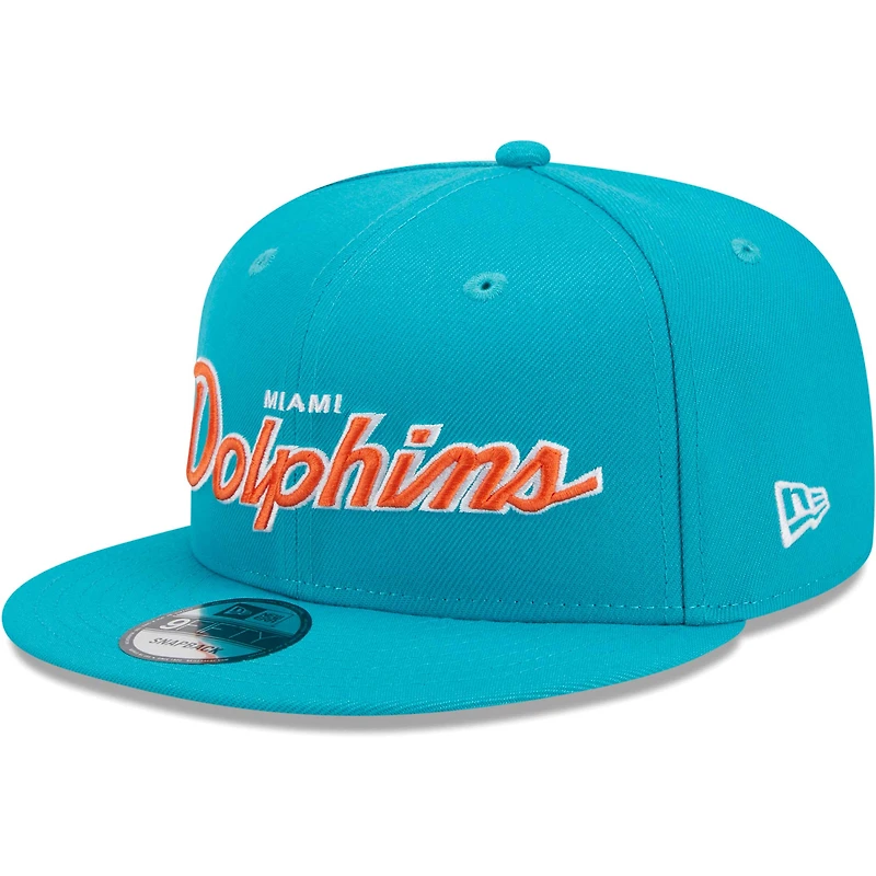 Casquette New Era Aqua Miami Dolphins Main Script 9FIFTY Snapback pour homme