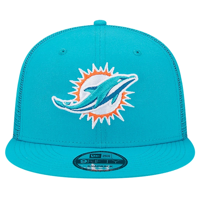 Casquette Snapback 9FIFTY Main Trucker New Era Aqua Miami Dolphins pour hommes