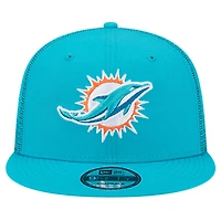 Casquette Snapback 9FIFTY Main Trucker New Era Aqua Miami Dolphins pour hommes