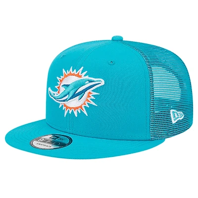 Casquette Snapback 9FIFTY Main Trucker New Era Aqua Miami Dolphins pour hommes