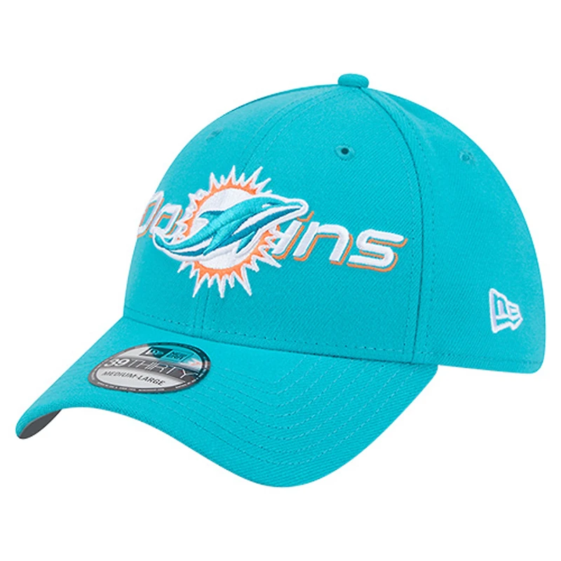 Casquette extensible New Era Aqua Miami Dolphins 39THIRTY pour homme avec logo superposé