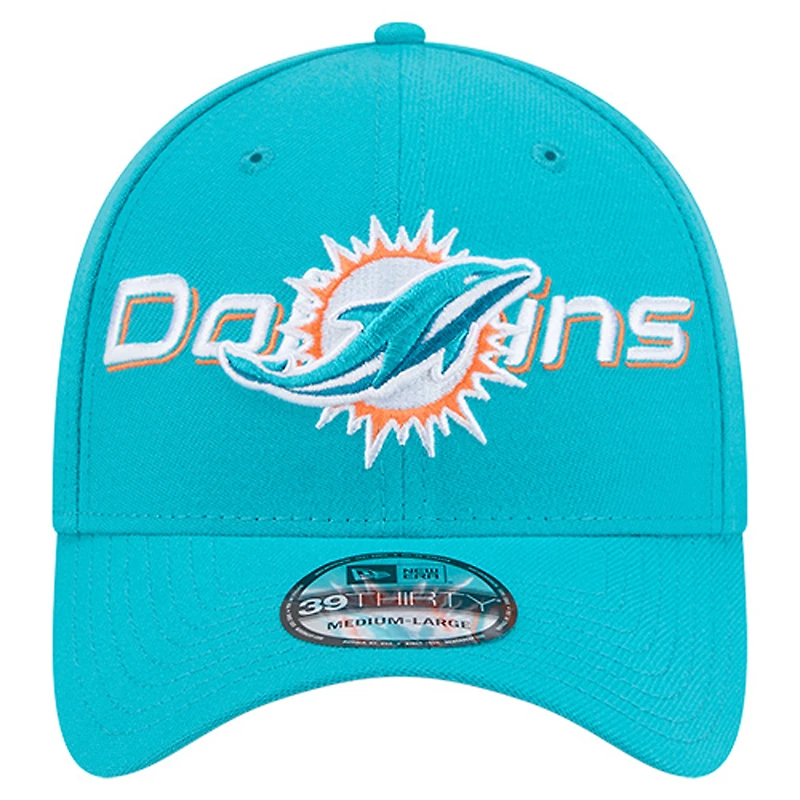 Casquette extensible New Era Aqua Miami Dolphins 39THIRTY pour homme avec logo superposé