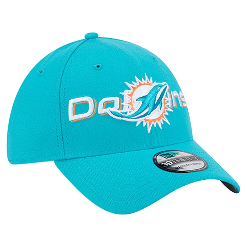 Casquette extensible New Era Aqua Miami Dolphins 39THIRTY pour homme avec logo superposé