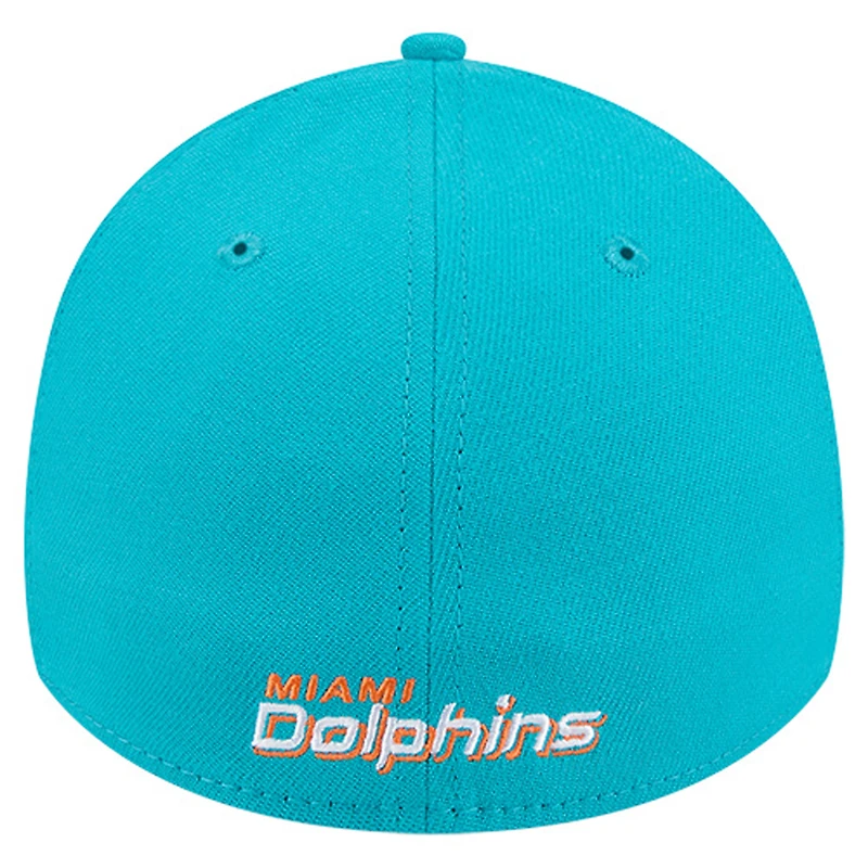 Men's New Era Aqua Miami Dolphins Overlap Logo 39THIRTY Stretch Fit Hat